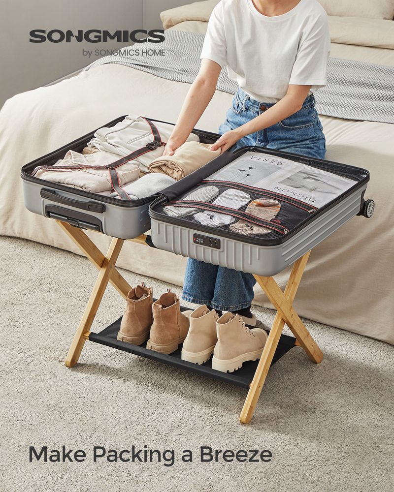 Folding Luggage Rack | Suitcase Stand With Lower Shelf