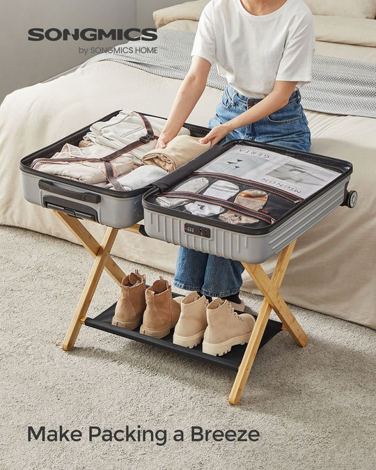Folding Luggage Rack | Suitcase Stand With Lower Shelf