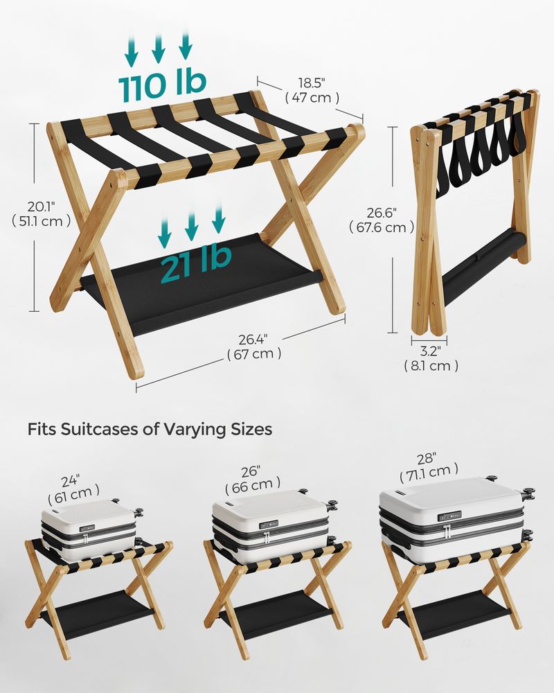 Folding Luggage Rack | Suitcase Stand With Lower Shelf