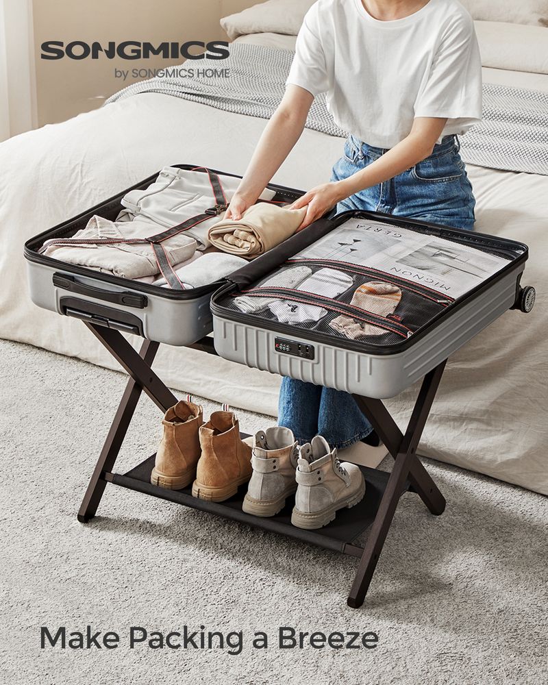 Folding Luggage Rack | Suitcase Stand With Lower Shelf
