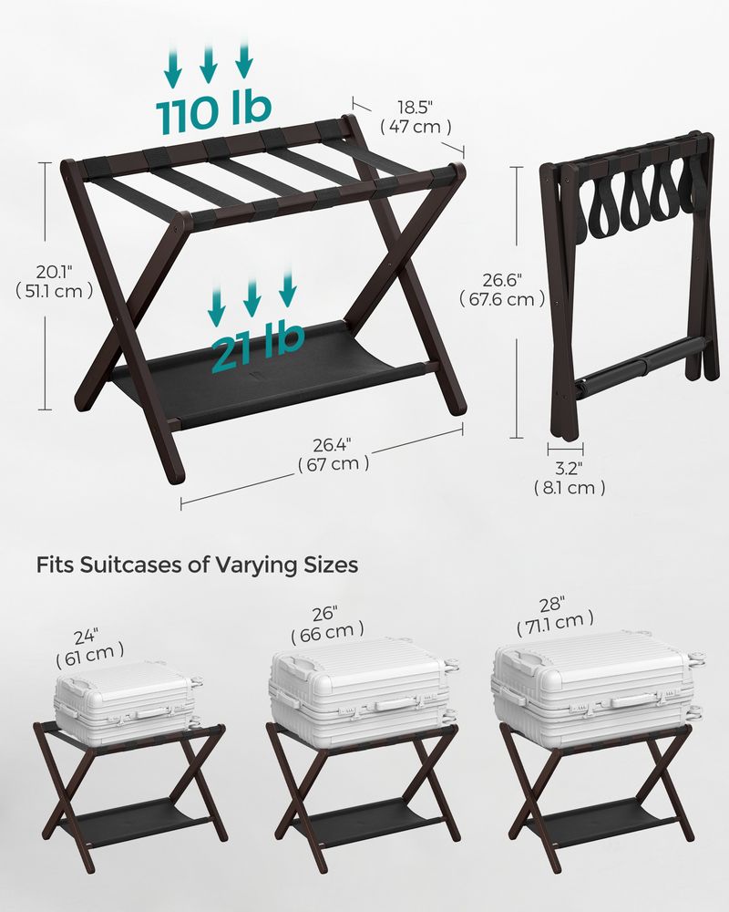 Folding Luggage Rack | Suitcase Stand With Lower Shelf