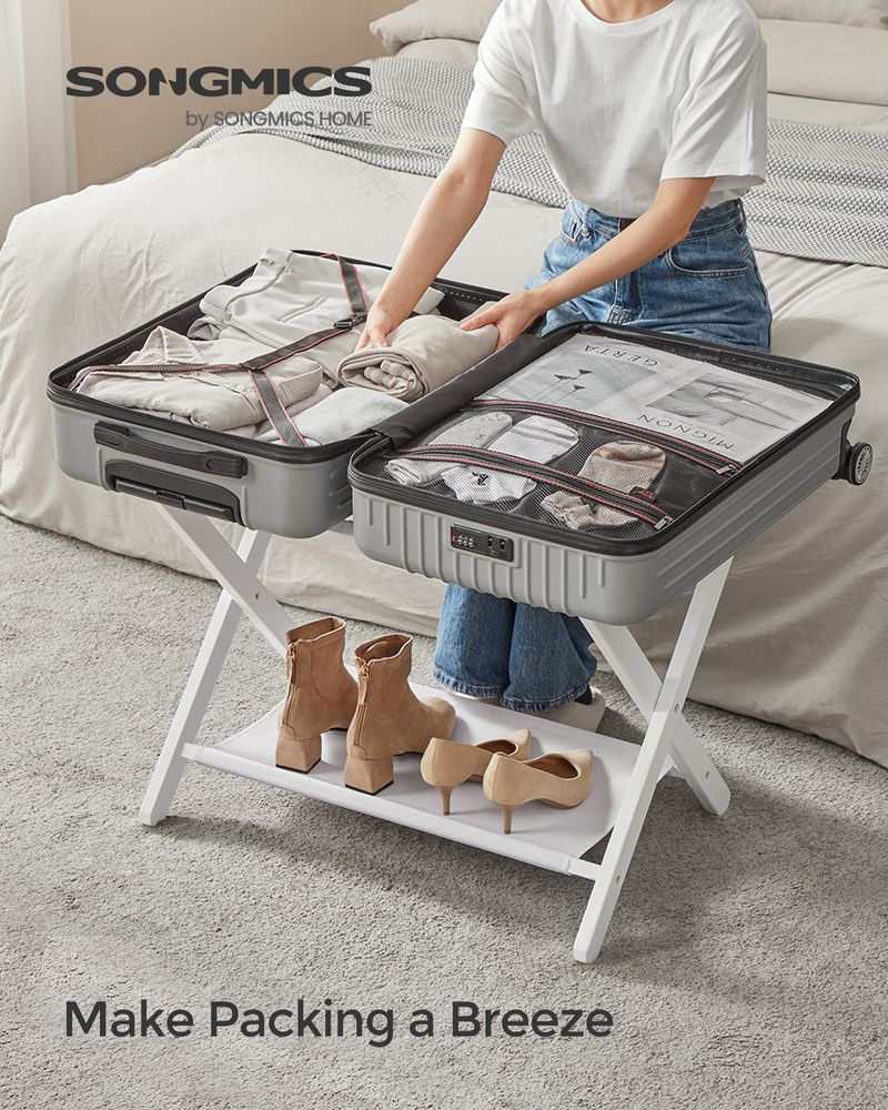 Folding Luggage Rack | Suitcase Stand With Lower Shelf