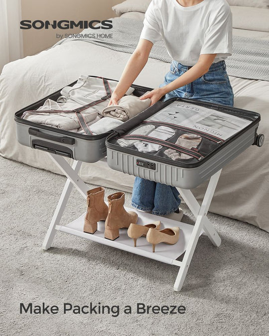 Folding Luggage Rack | Suitcase Stand With Lower Shelf