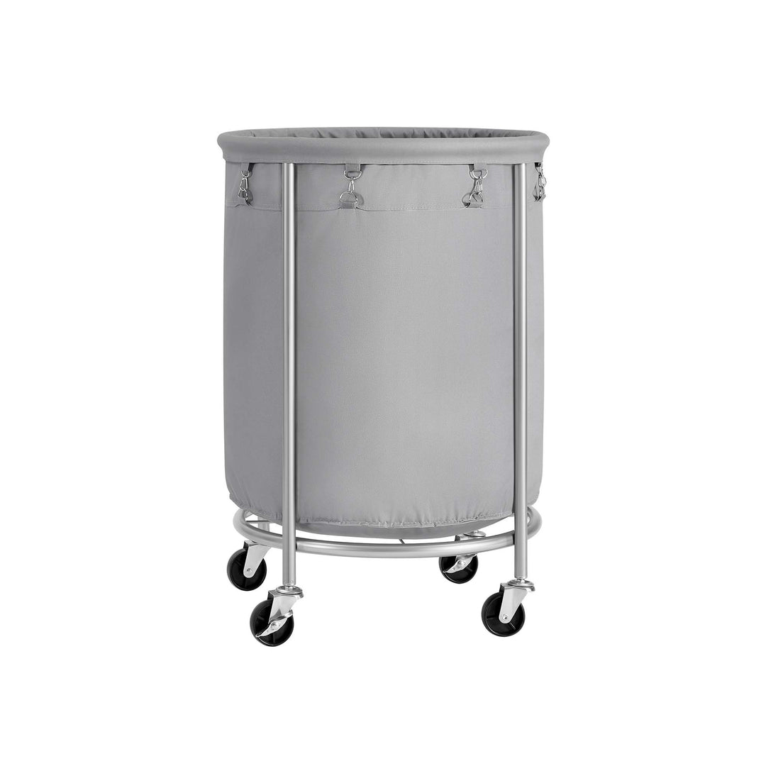 Round Rolling Laundry Hamper | Steel Frame Cart With Wheels