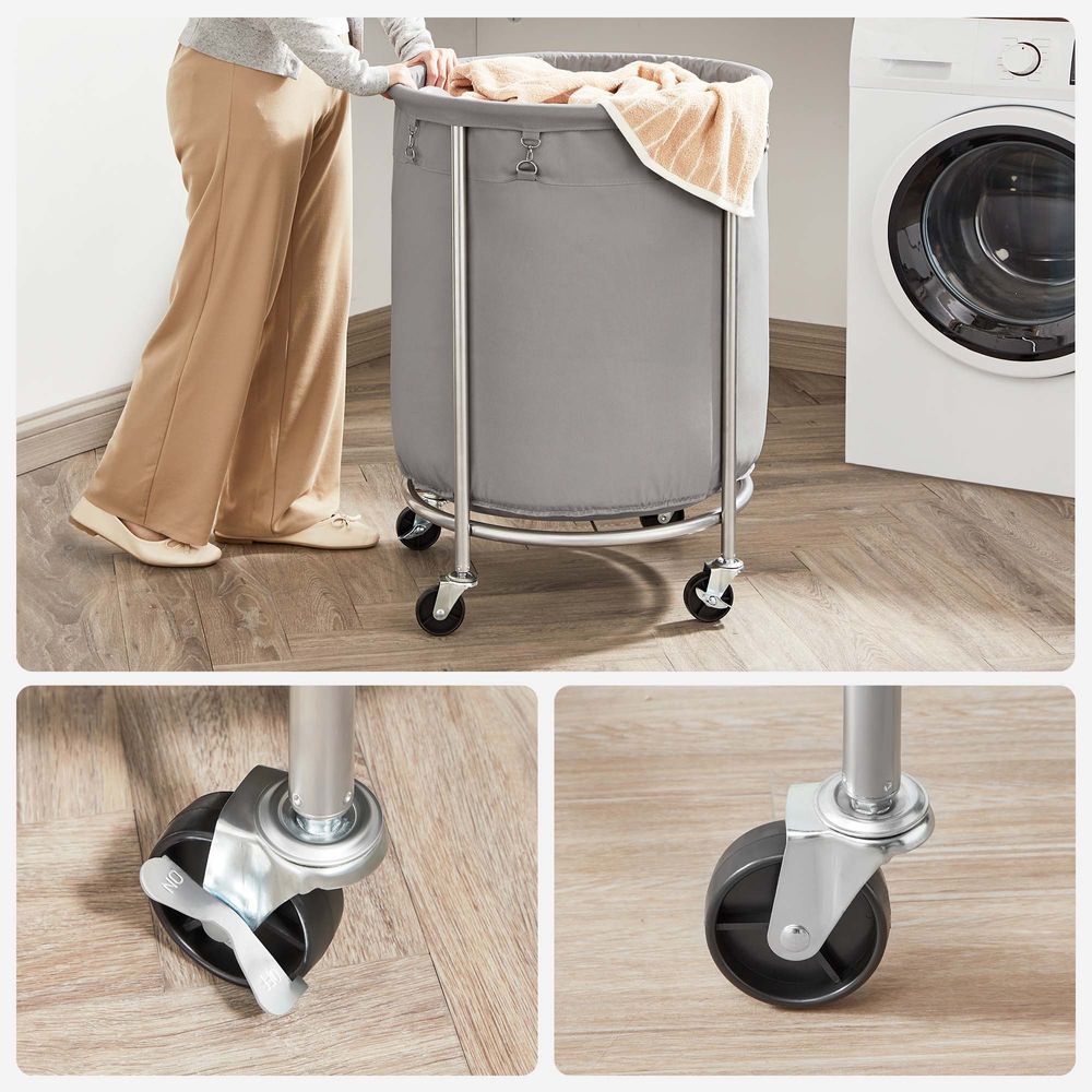 Round Rolling Laundry Hamper | Steel Frame Cart With Wheels
