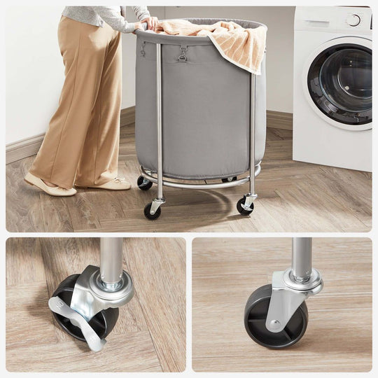 Round Rolling Laundry Hamper | Steel Frame Cart With Wheels