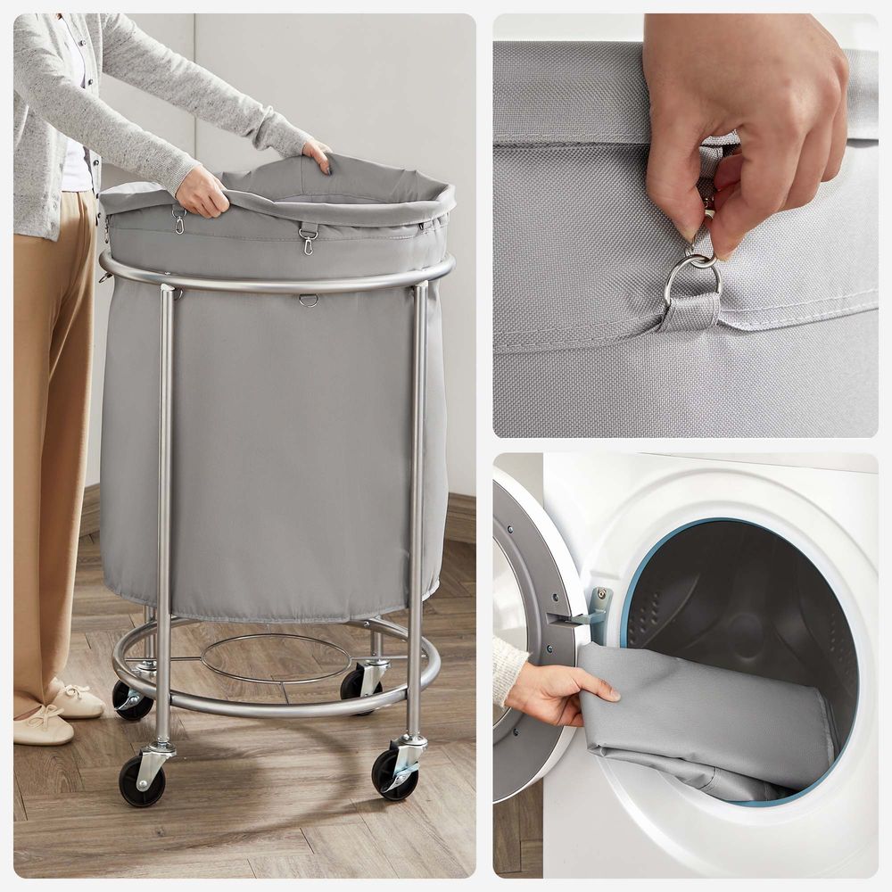 Round Rolling Laundry Hamper | Steel Frame Cart With Wheels