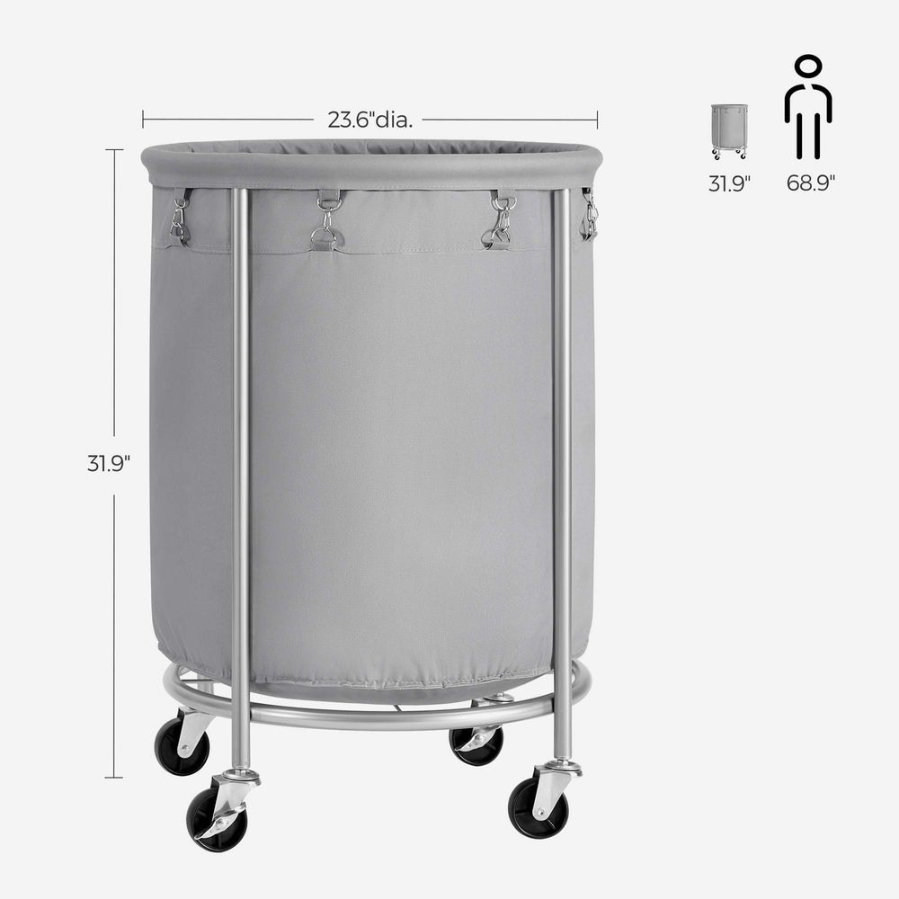 Round Rolling Laundry Hamper | Steel Frame Cart With Wheels