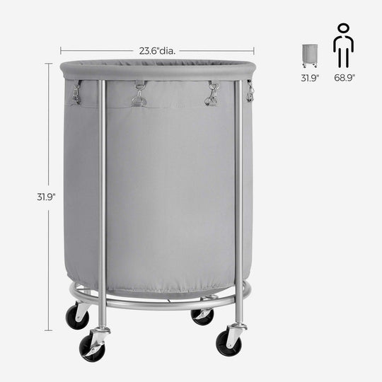 Round Rolling Laundry Hamper | Steel Frame Cart With Wheels