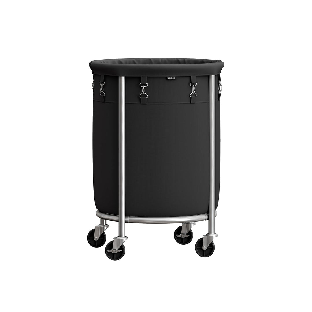 Round Rolling Laundry Hamper | Steel Frame Cart With Wheels