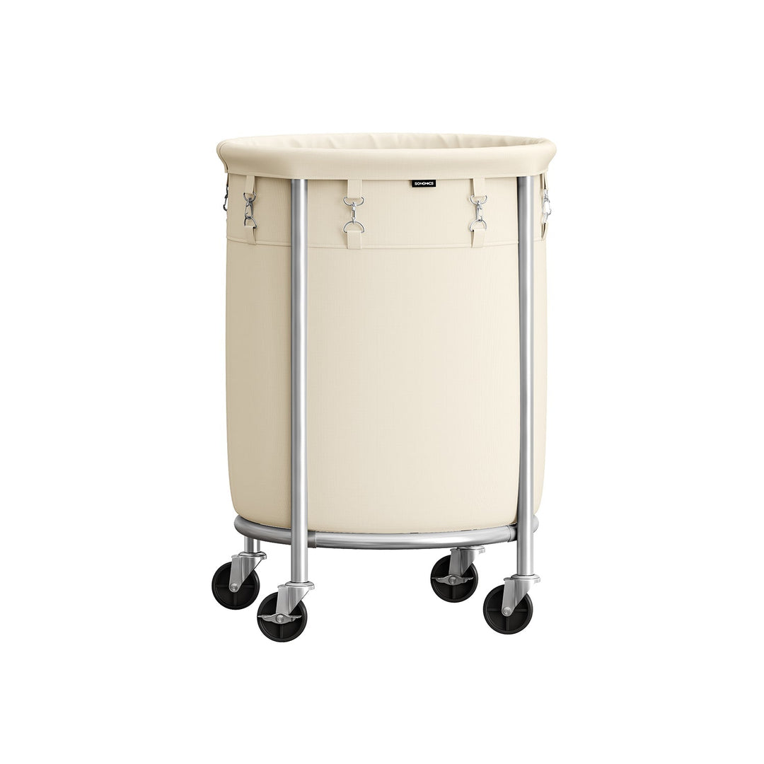 Round Rolling Laundry Hamper | Steel Frame Cart With Wheels