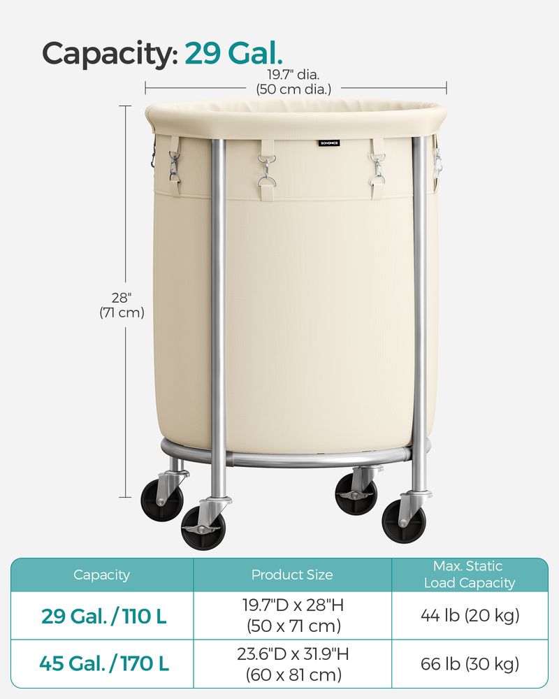 Round Rolling Laundry Hamper | Steel Frame Cart With Wheels