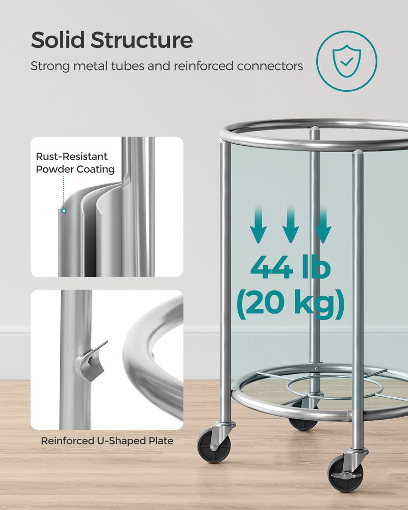 Round Rolling Laundry Hamper | Steel Frame Cart With Wheels