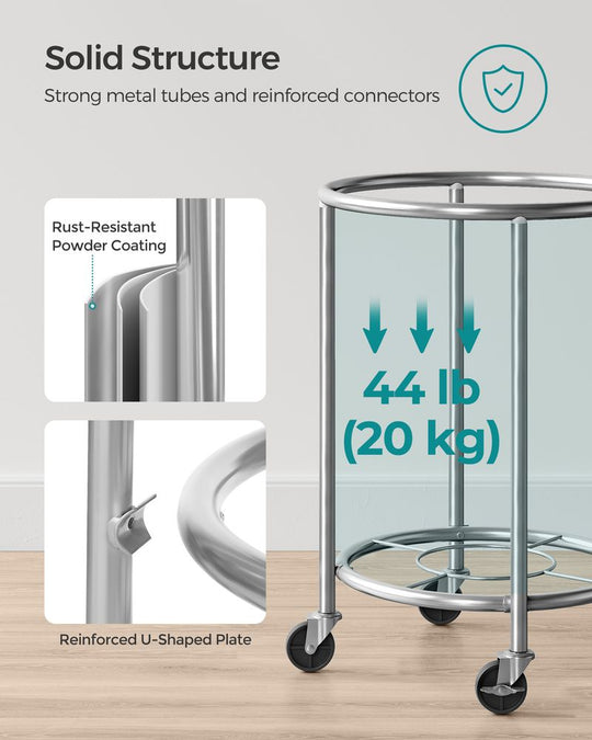 Round Rolling Laundry Hamper | Steel Frame Cart With Wheels