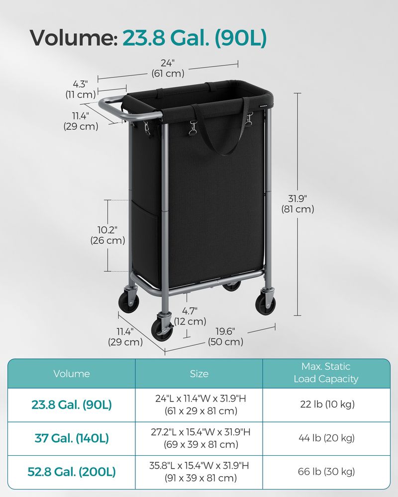 Rolling Laundry Basket | Wheeled Hamper with Steel Frame