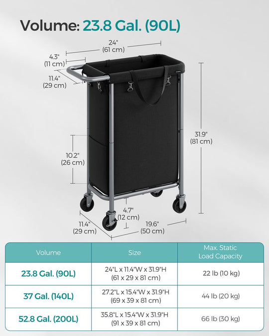 Rolling Laundry Basket | Wheeled Hamper with Steel Frame
