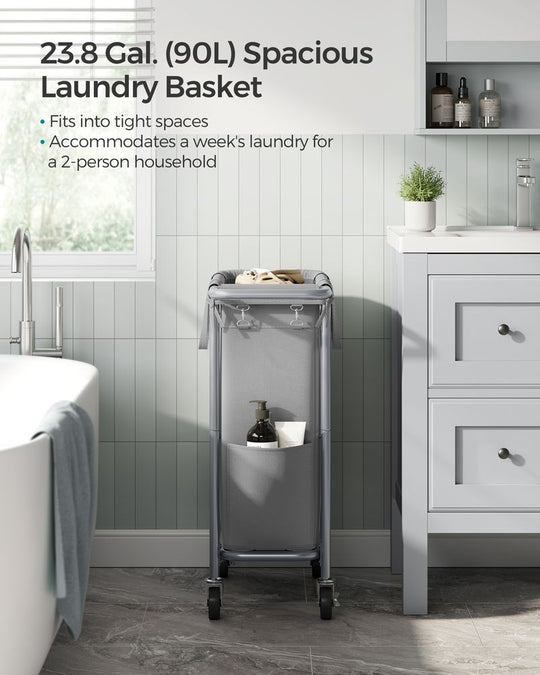 Rolling Laundry Basket | Wheeled Hamper with Steel Frame