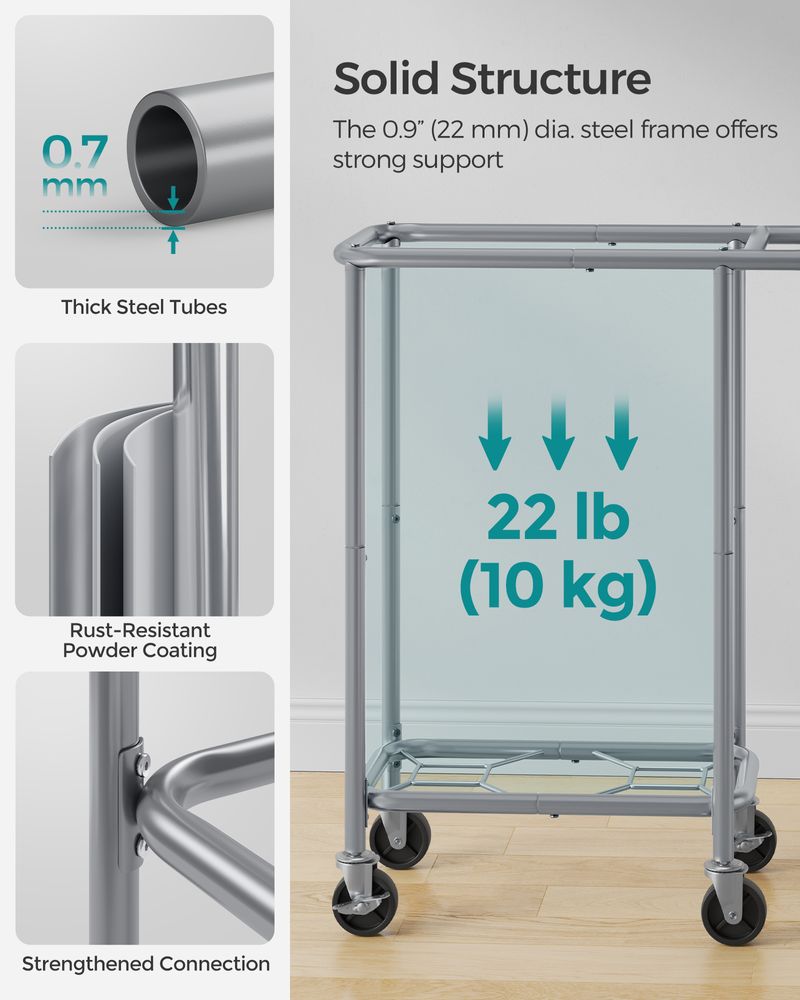 Rolling Laundry Basket | Wheeled Hamper with Steel Frame