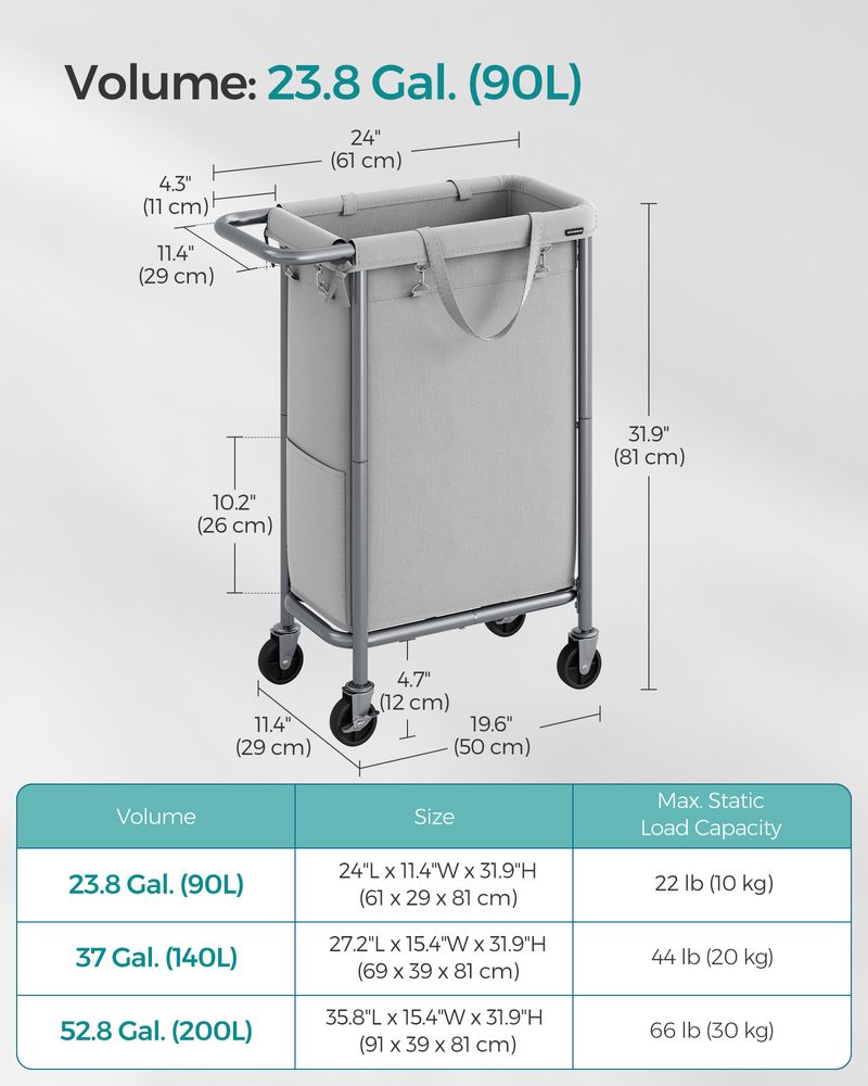 Rolling Laundry Basket | Wheeled Hamper with Steel Frame
