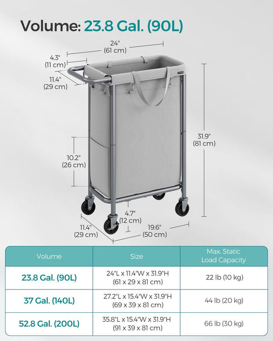 Rolling Laundry Basket | Wheeled Hamper with Steel Frame