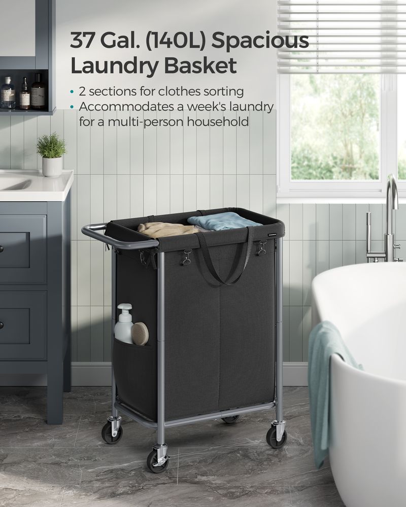 Rolling Laundry Basket | Wheeled Hamper with Steel Frame