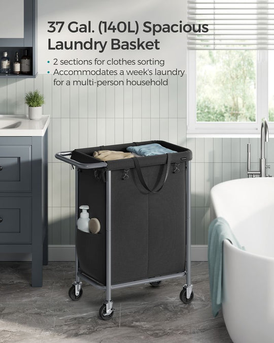Rolling Laundry Basket | Wheeled Hamper with Steel Frame