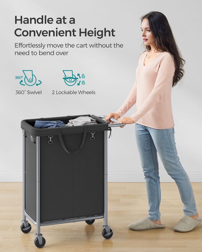 Rolling Laundry Basket | Wheeled Hamper with Steel Frame