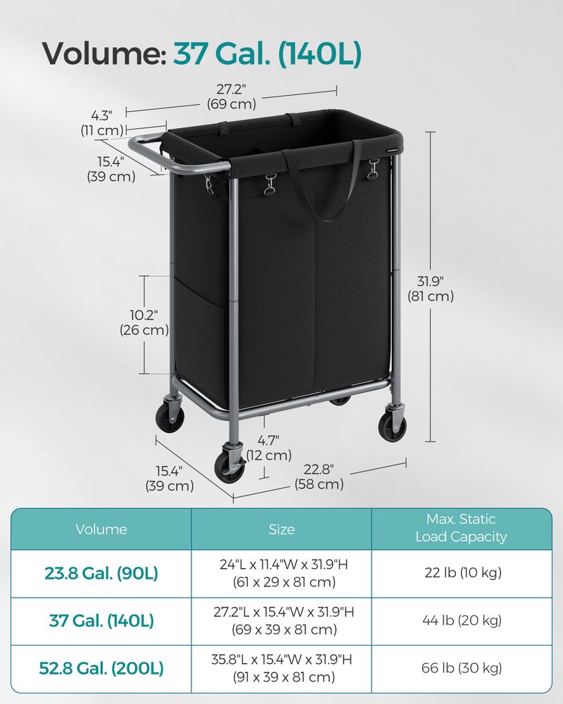 Rolling Laundry Basket | Wheeled Hamper with Steel Frame