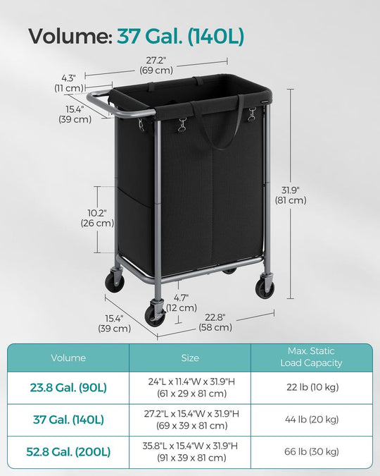 Rolling Laundry Basket | Wheeled Hamper with Steel Frame