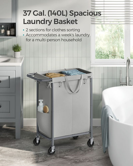 Rolling Laundry Basket | Wheeled Hamper with Steel Frame
