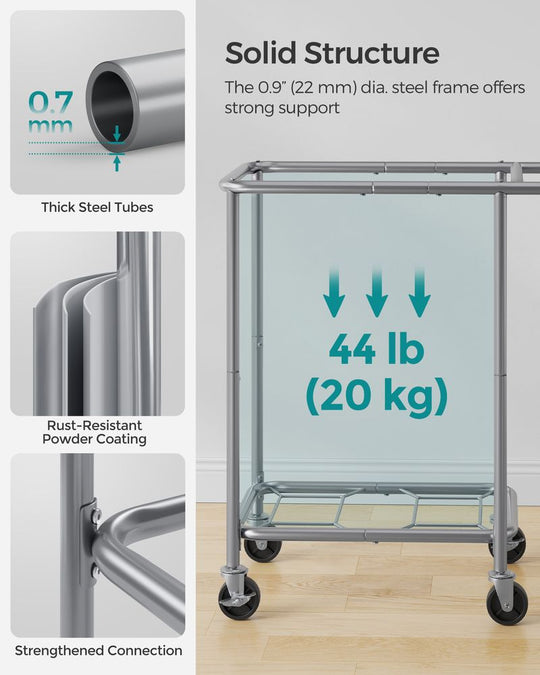 Rolling Laundry Basket | Wheeled Hamper with Steel Frame