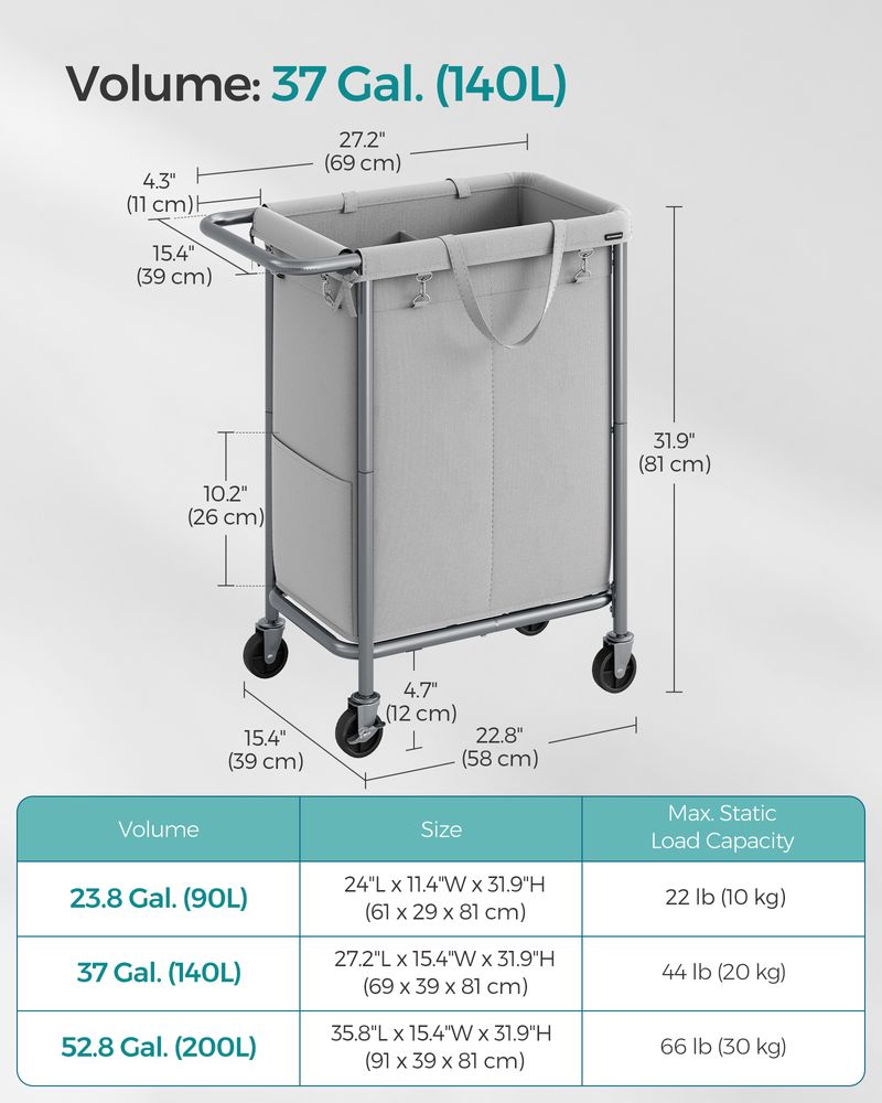 Rolling Laundry Basket | Wheeled Hamper with Steel Frame