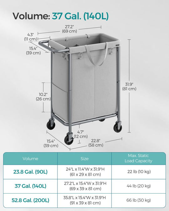 Rolling Laundry Basket | Wheeled Hamper with Steel Frame