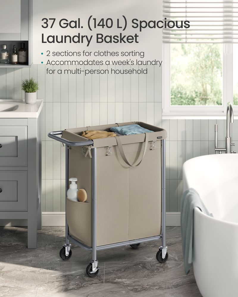 Rolling Laundry Basket | Wheeled Hamper with Steel Frame