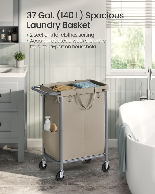 Rolling Laundry Basket | Wheeled Hamper with Steel Frame