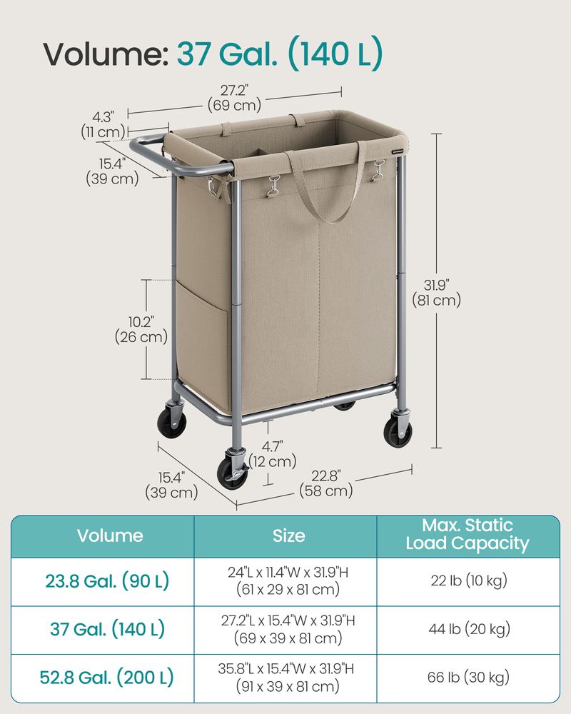 Rolling Laundry Basket | Wheeled Hamper with Steel Frame
