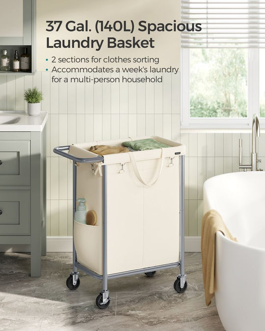 Rolling Laundry Basket | Wheeled Hamper with Steel Frame
