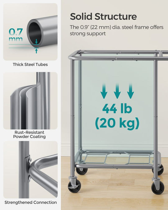 Rolling Laundry Basket | Wheeled Hamper with Steel Frame