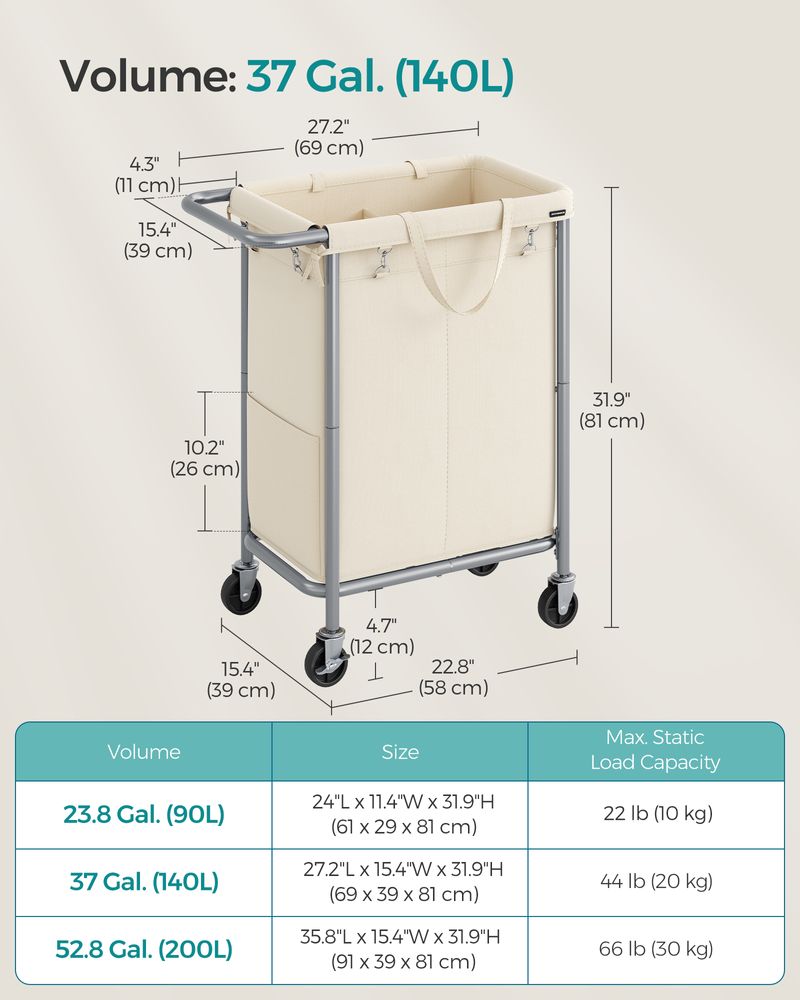 Rolling Laundry Basket | Wheeled Hamper with Steel Frame
