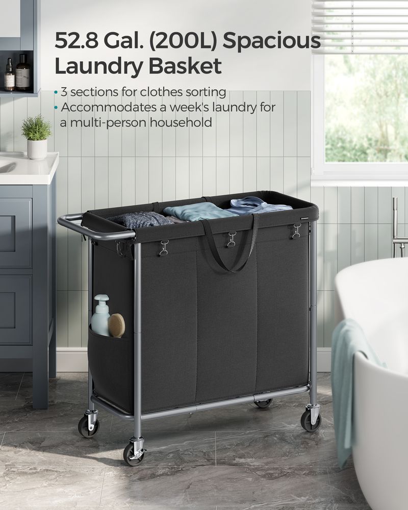 Rolling Laundry Basket | Wheeled Hamper with Steel Frame