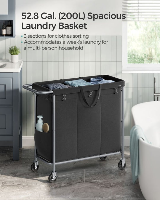 Rolling Laundry Basket | Wheeled Hamper with Steel Frame