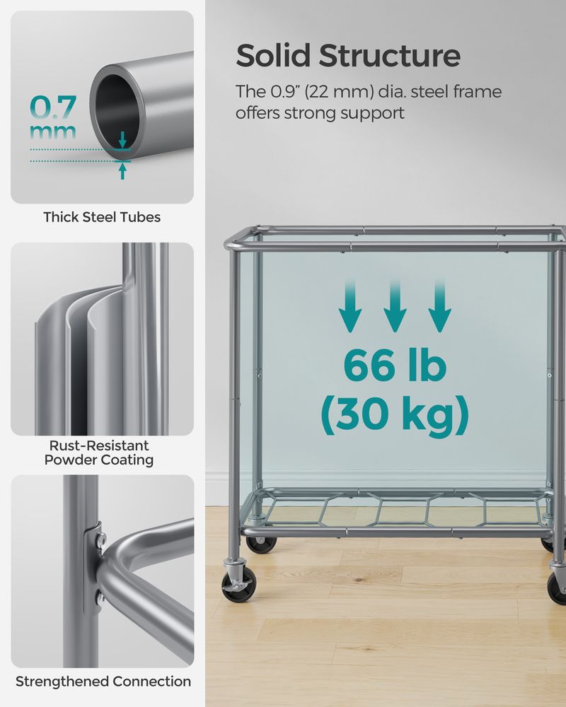 Rolling Laundry Basket | Wheeled Hamper with Steel Frame