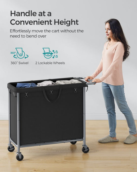 Rolling Laundry Basket | Wheeled Hamper with Steel Frame