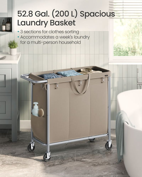 Rolling Laundry Basket | Wheeled Hamper with Steel Frame