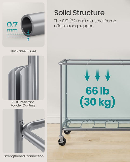Rolling Laundry Basket | Wheeled Hamper with Steel Frame