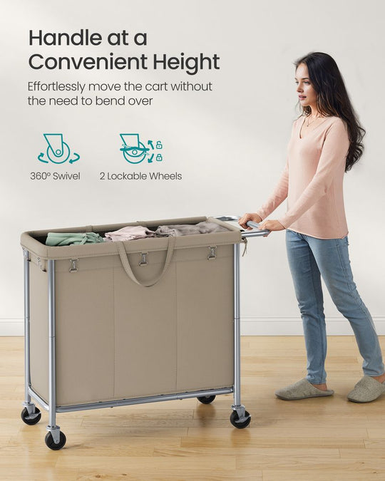 Rolling Laundry Basket | Wheeled Hamper with Steel Frame