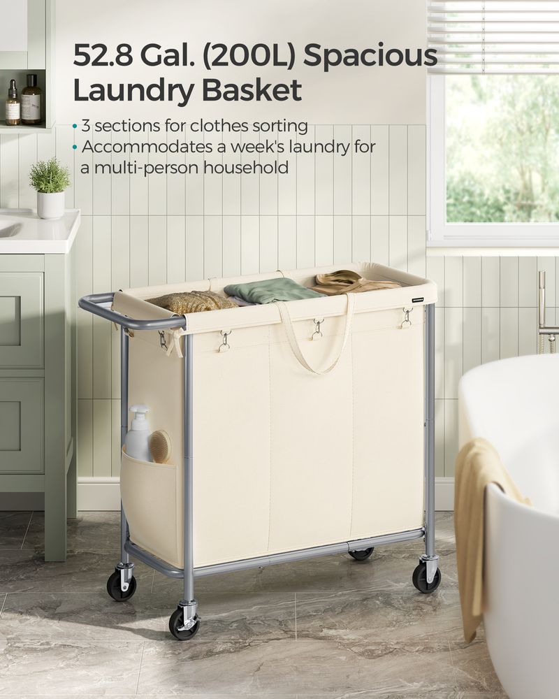 Rolling Laundry Basket | Wheeled Hamper with Steel Frame