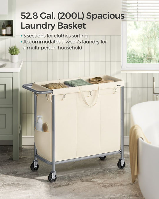 Rolling Laundry Basket | Wheeled Hamper with Steel Frame
