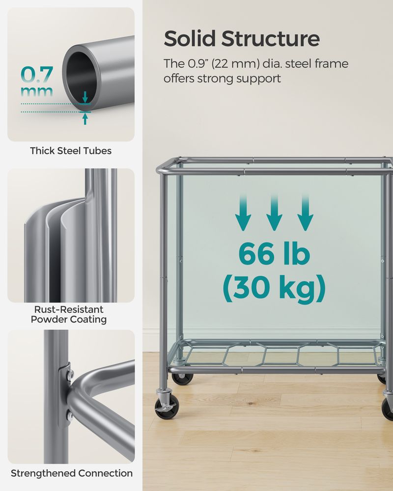 Rolling Laundry Basket | Wheeled Hamper with Steel Frame