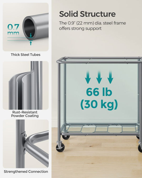 Rolling Laundry Basket | Wheeled Hamper with Steel Frame
